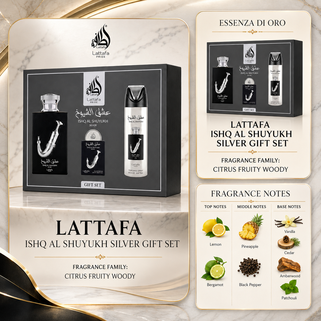 Lattafa Ishq Al Shuyukh Silver Gift Set
