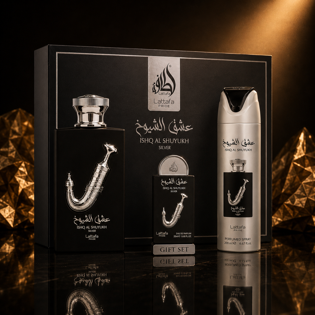 Lattafa Ishq Al Shuyukh Silver Gift Set